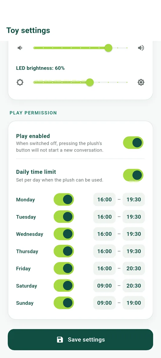 A play window set for every day of the week