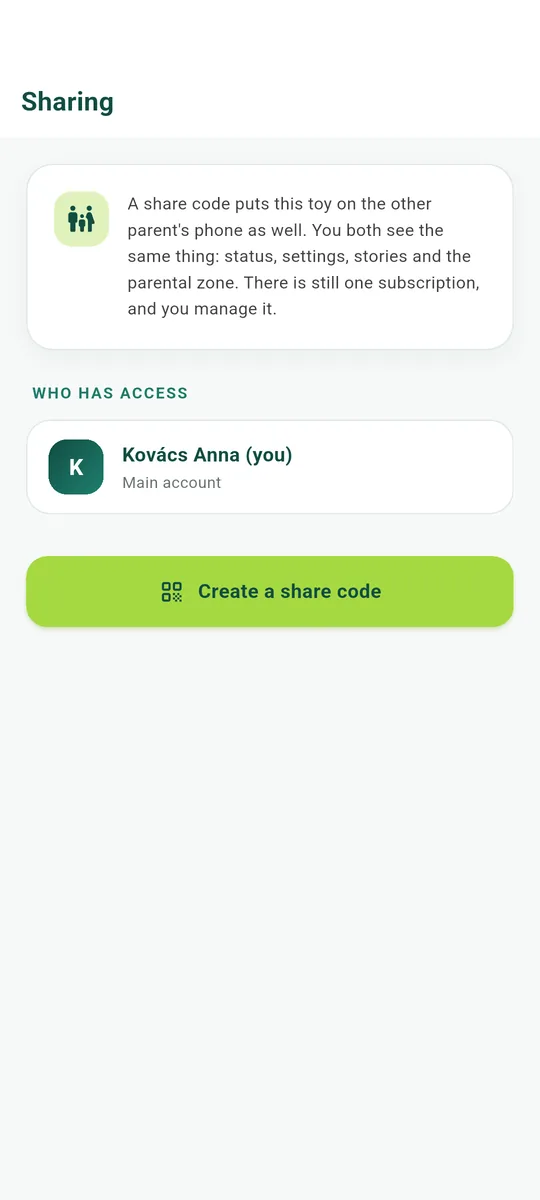 The sharing screen, with the invite button
