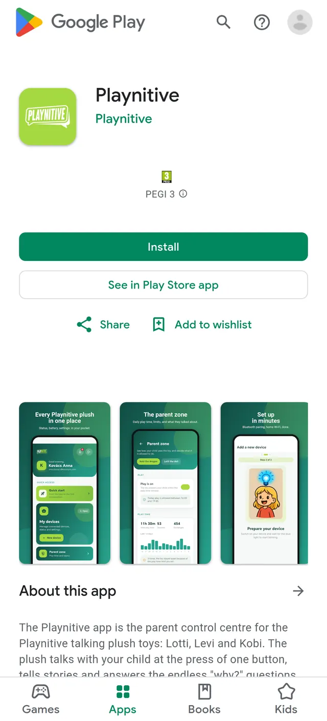 The Playnitive app in the app store
