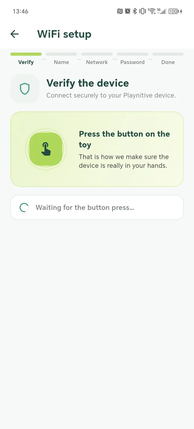 The app waiting for the button press